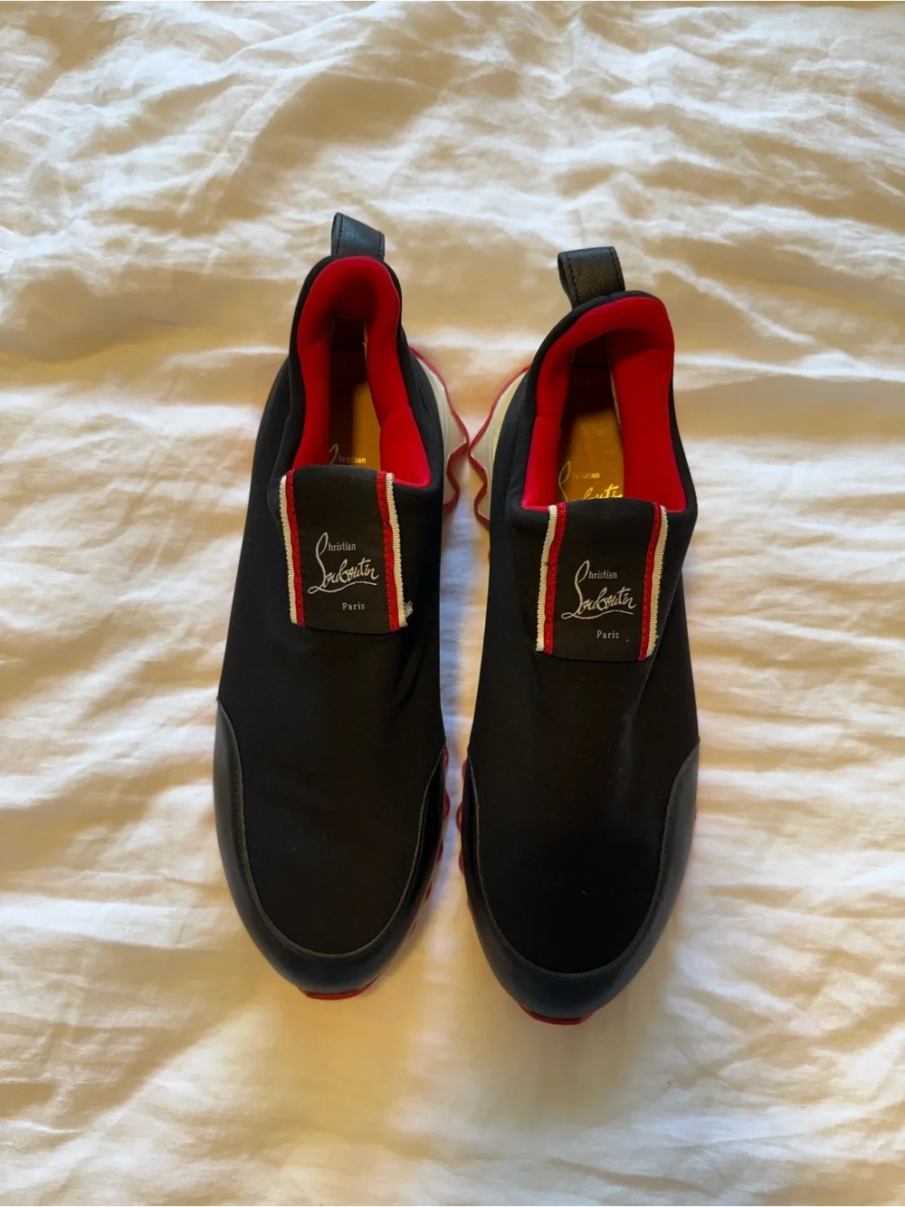 Christian Louboutin Black and Red Slip-On Sneakers